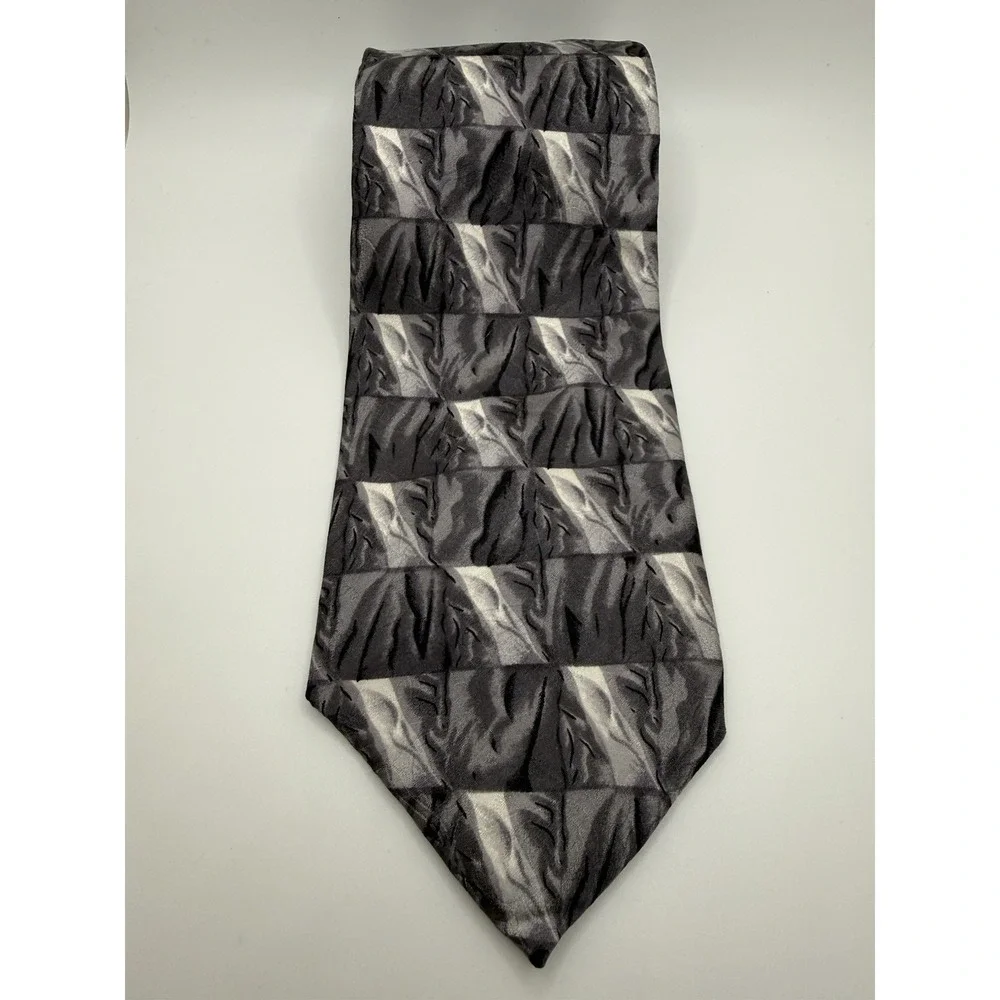 J Garcia Collector's Edition Wide Silk‎ Tie 90s Abstract Gray Geometric 58